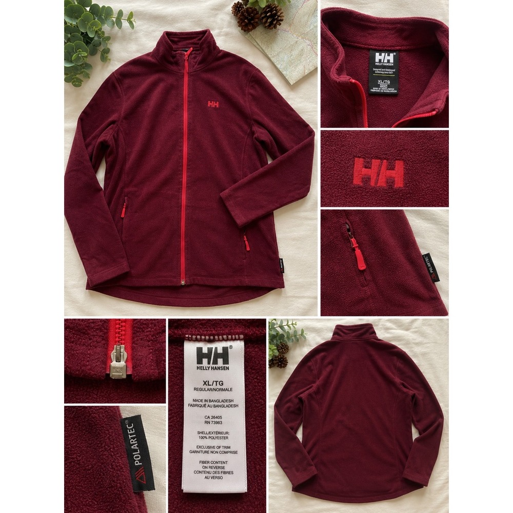 Helly Hansen Polartec Fleece Jacket Womens‎ XL Burgundy Full Zip Hiking Layer
